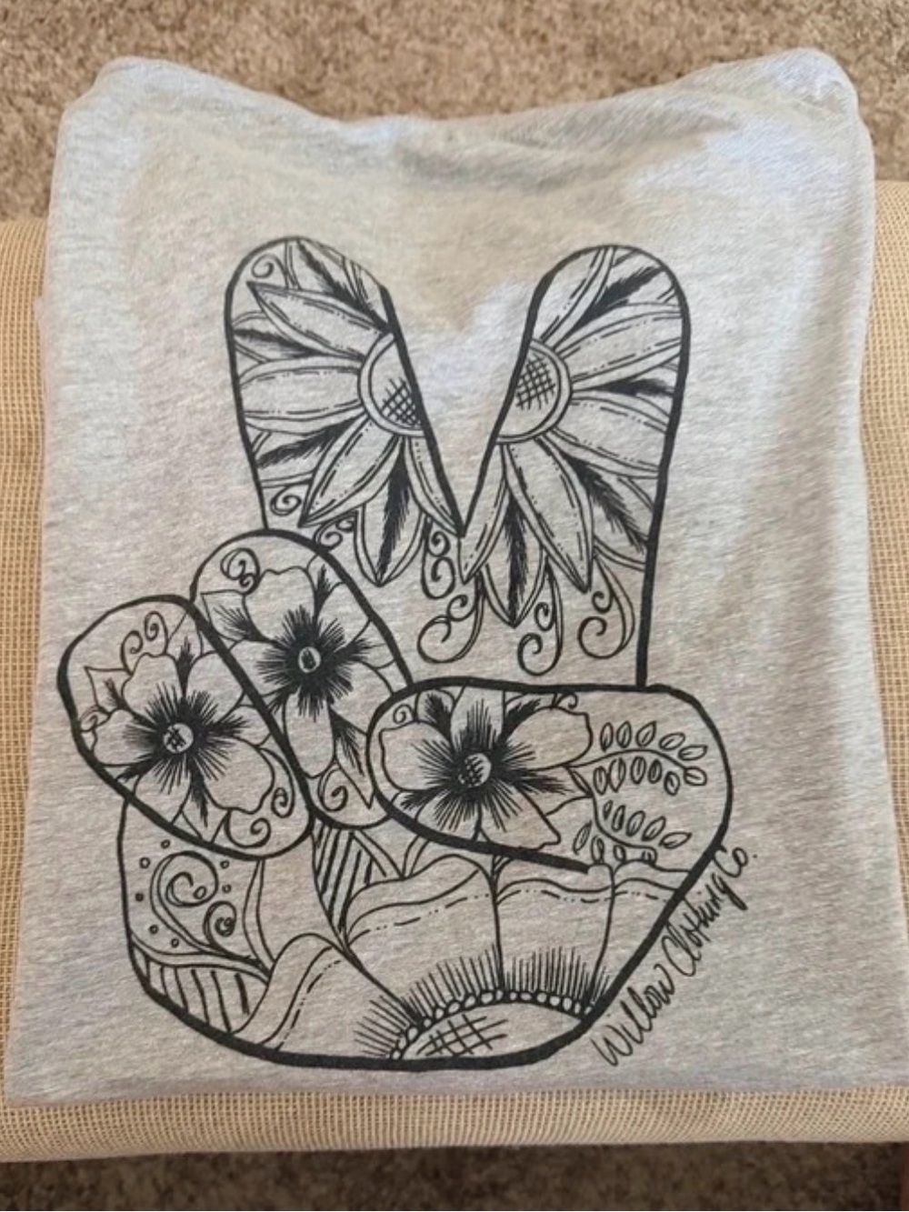 Gray Floral Peace Sign T-Shirt